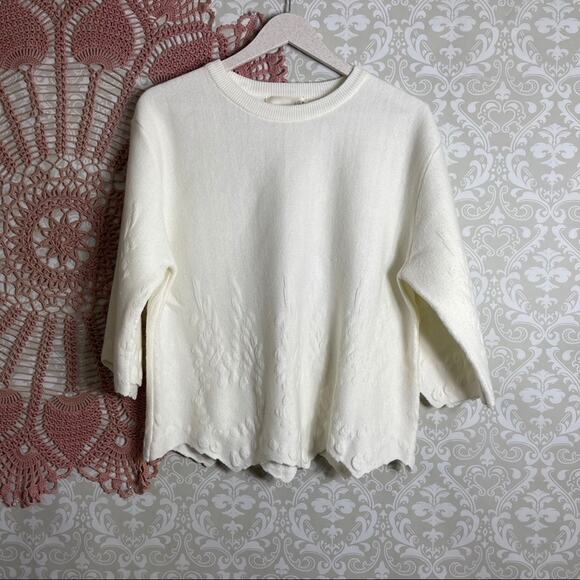 5/$30 J.O.A. LA Scallop 3/4 Sleeve Raised Stitch Sweater - Picture 1 of 7